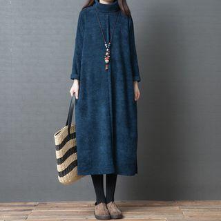Funnel-neck Long-sleeve Midi Dress