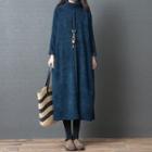 Funnel-neck Long-sleeve Midi Dress