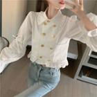 Double-breasted Ruffled Blouse White - One Size