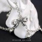 Alloy Bow Pendant Necklace Black Ribbon - Silver - One Size