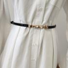 Faux Leather Faux-pearl Buckled Slim Belt