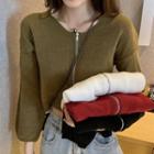 Long-sleeve Zip Knit Crop Top