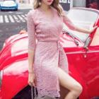Tie-waist V-neck Lace Dress