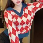 Argyle Printed Sweater Red - One Size