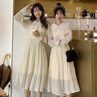 Long Sleeve Print Chiffon Midi Dress