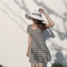 Ribbed Striped Short-sleeve A-line Dress
