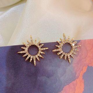 Sterling Silver Sun Stud Earrning 1 Pair - S925 Silver - Gold - One Size