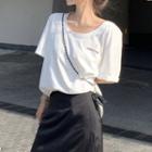 Short-sleeve Letter Embroidered T-shirt / Asymmetrical Midi Pencil Skirt