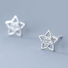 925 Sterling Silver Star Stud Earring 1 Pair - Silver - One Size