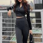 Set: Half-zip Long-sleeve Cropped T-shirt + Boot-cut Sweatpants