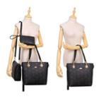 Set Of 3: Faux-leather Printed Tote + Cross Bag + Pouch