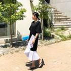 Color-block Pleated-hem Dress Black - One Size