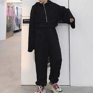 Long-sleeve Hooded Knit Jumpsuit