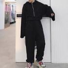 Long-sleeve Hooded Knit Jumpsuit