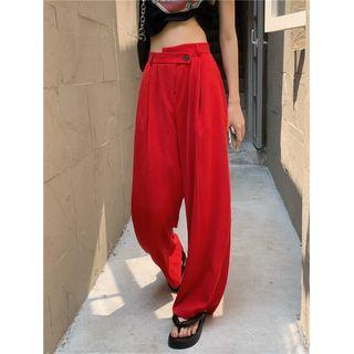 High-waist Plain Loose-fit Dress Pants