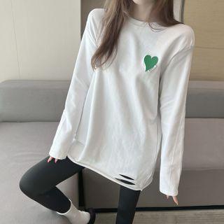 Long-sleeve Heart T-shirt White - One Size