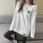 Long-sleeve Heart T-shirt White - One Size