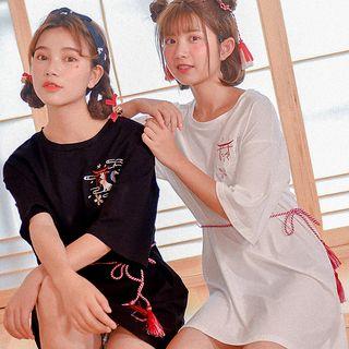 Tasseled Embroidered Short Sleeve T-shirt Dress
