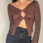 Cutout Ruffle-trim V Neck Long Sleeve Top