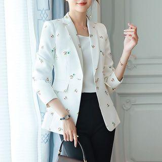 Flower Print Blazer / Camisole / Slim-fit Dress Pants