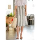Wrap-front Striped Linen Blend Midi Skirt