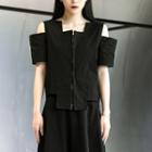 Short-sleeve Cold Shoulder Zipped Top