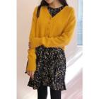 Cropped Furry Knit Cardigan Yellow - One Size