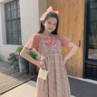 Plain Short-sleeve T-shirt / Floral Strappy Midi A-line Dress / Set