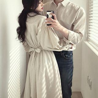 Couple Matching Striped Shirt / Striped Midi Shirt Dress