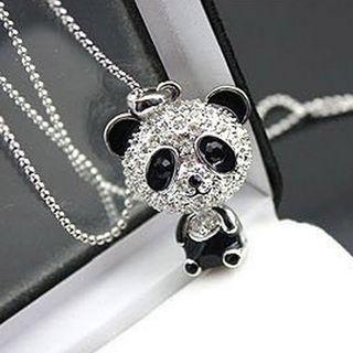 Rhinestone Panda Pendant Necklace Silver - One Size