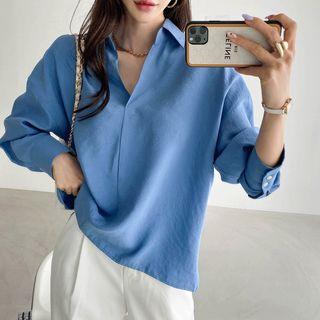 Open-placket Oversize Blouse