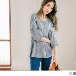 Puff Sleeve Buttoned Tunic Top