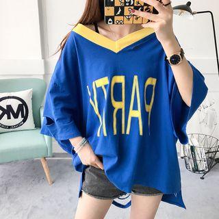 Ripped Lettering 3/4 Sleeve T-shirt