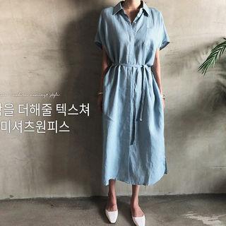 Ramie Long Shirtdress With Sash