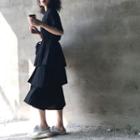 Short-sleeve Midi Layered Dress Black - One Size