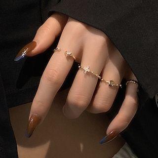 Set Of 4 : Alloy Rhinestone Open Ring (assorted Designs) Set Of 4 - J401 - Gold - One Size