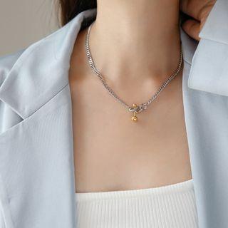 Stainless Steel Pendant Necklace Necklace - Gold Dumbbells - Silver - One Size