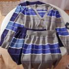 Set: Striped Cropped Tube Top + Mini Pencil Skirt + Cardigan