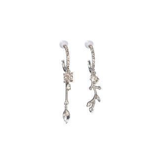 Leaf Rhinestone Alloy Open Hoop Earring 1 Pair - E5187 - Silver - One Size