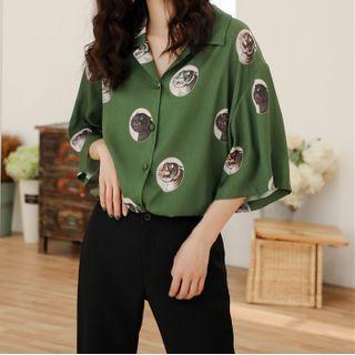 Printed Short-sleeve Shirt Dark Green - One Size