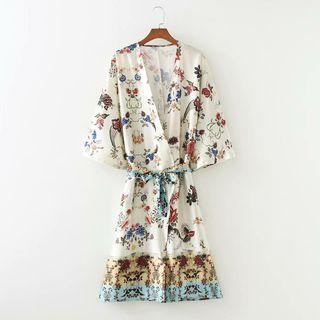 Short-sleeve Floral Tie-waist Light Jacket