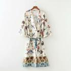 Short-sleeve Floral Tie-waist Light Jacket