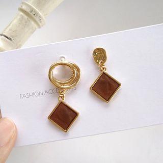 Non-matching 925 Sterling Silver Square Dangle Earring