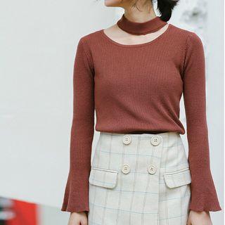 Bell-sleeve Choker Knit Top