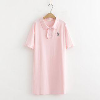 Dog Embroidered Short-sleeve Polo Shirt Dress