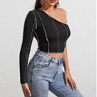 One Shoulder Long Sleeve Cropped Top