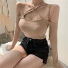 Halter-neck Cold-shoulder T-shirt