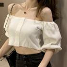 Puff-sleeve Off-shoulder Cropped Button Top