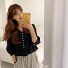 Frill-hem Puff-sleeve Blouse