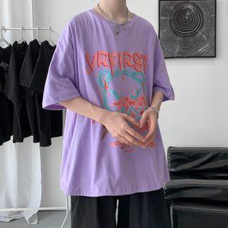 Short-sleeve Cartoon Print T-shirt / Set